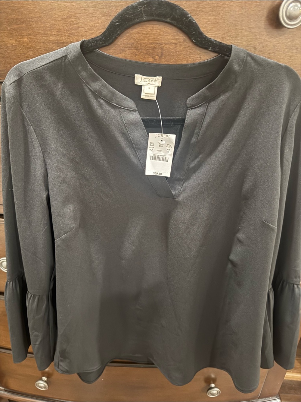 J. Crew Black Split-Neck Bell-Sleeve Tunic size medium